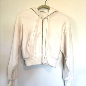 Zara Women's Cream Zip-Up Hoodie S